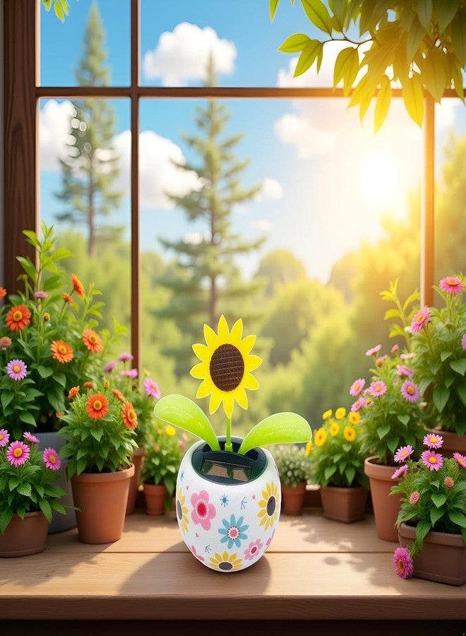 SelHeng 2Pcs Solar Dancing Sunflower Decoration, Sunflower Solar Dancing Flower Solar Dancing Solar Decoration, Solar Powered Swinging Animated Dancer Office Desk Car Decoration, Funny Ornaments - Image 3